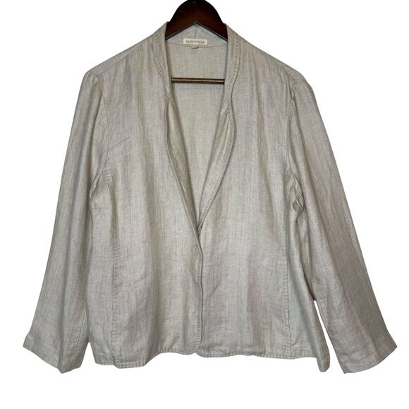 Eileen Fisher Linen Blend Blazer Oatmeal Decorative Top Stitching size Large - Picture 1 of 5